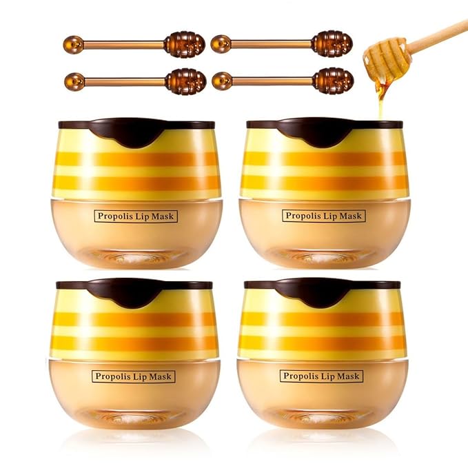 4 Pcs Lip Balm, Moisturizing Restors Moisture Bee Lip Mask for Dry Lips Lip Mask.(Honey)