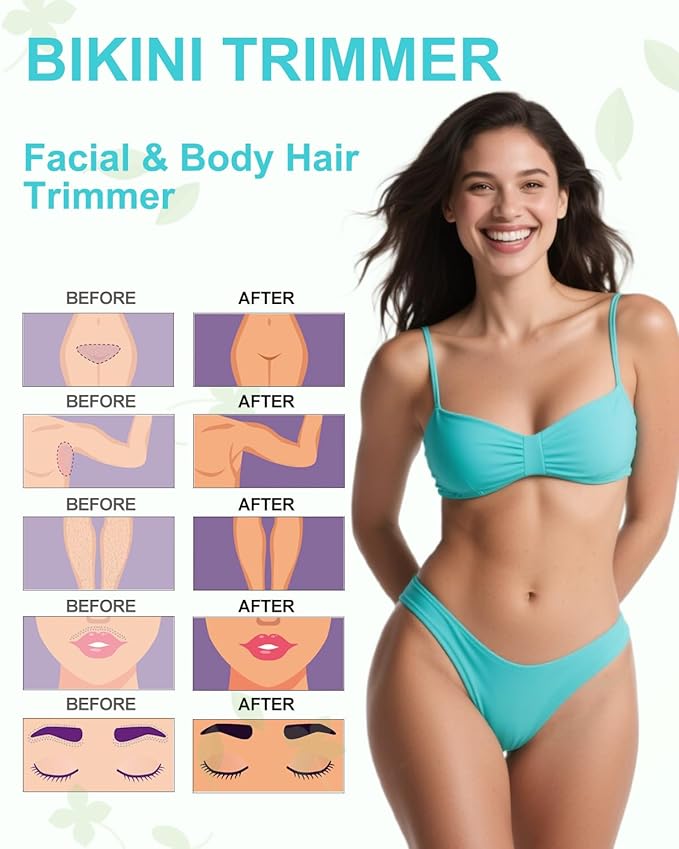 Bikini Trimmer for Women,2-in-1 Painless Electric Razors & Shaver Nose,IPX7 Waterproof,Body Hair Trimmer for Underarm/Pubic/Nose/Legs,USB-C Rechargeable Women's Grooming Kit (Mint Green)