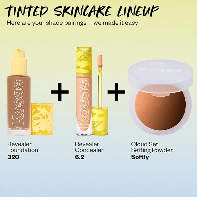 Kosas Revealer Skin-Improving Foundation with SPF 25 Protection - Hydrate, Brighten, Soothe, Plump, Protect Skin - Smoothing Texture, Natural Finish and Clean Formula - Medium Deep Neutral 320