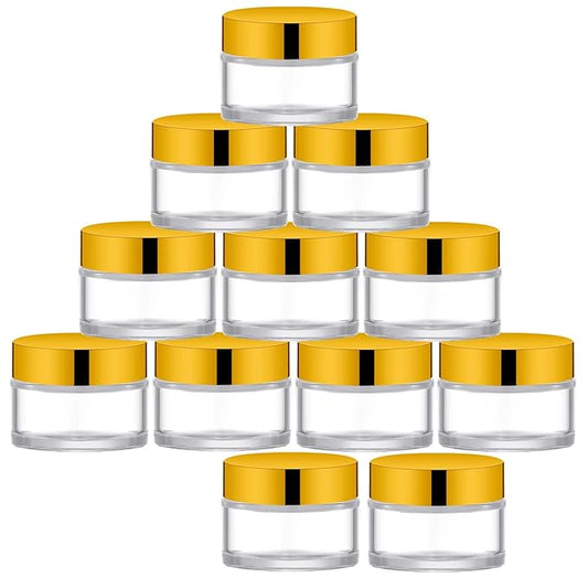 Lil Ray 1 oz Round Transparent Glass Jar with Inner Liners and Gold Lid (12pcs)