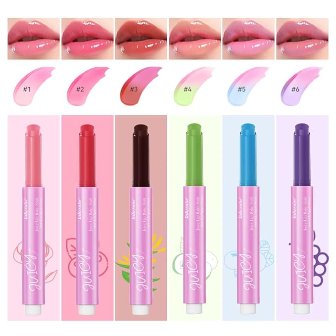 Juicy Lip Balm Shift, Slick Click pH Color Changing Lipstick Hydrating & Moisturizing Color Changing Lip Gloss,Nourishing Lip Care,Lips Moisturizer,Plumping Non-Sticky Sheer Tinted Lip Balm (SET A)