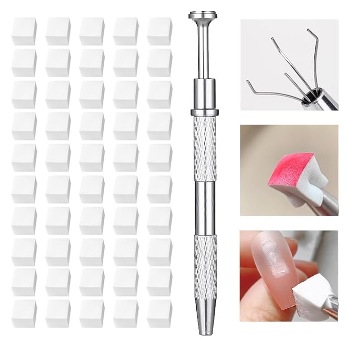 62 Pcs Nail Art Brushes Set,5 Pcs Striping Liner Brush,5 Pcs Dual Tipped Silicone Dotting Sculpture Pen,50 Pcs Nail Sponges for Ombre with Grabbing Pen,Mixing Palette Pen Holder