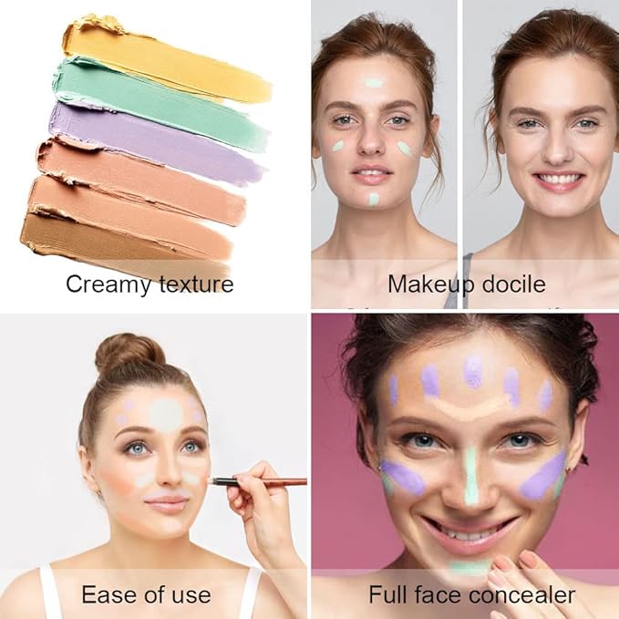 6 Color Correcting Concealer Palette With Concealer Brush, Tattoo Concealer, Cream Contouring Makeup Kit, Corrects Dark Circles Red Marks Scars Light Mediumor creamy concealer A1