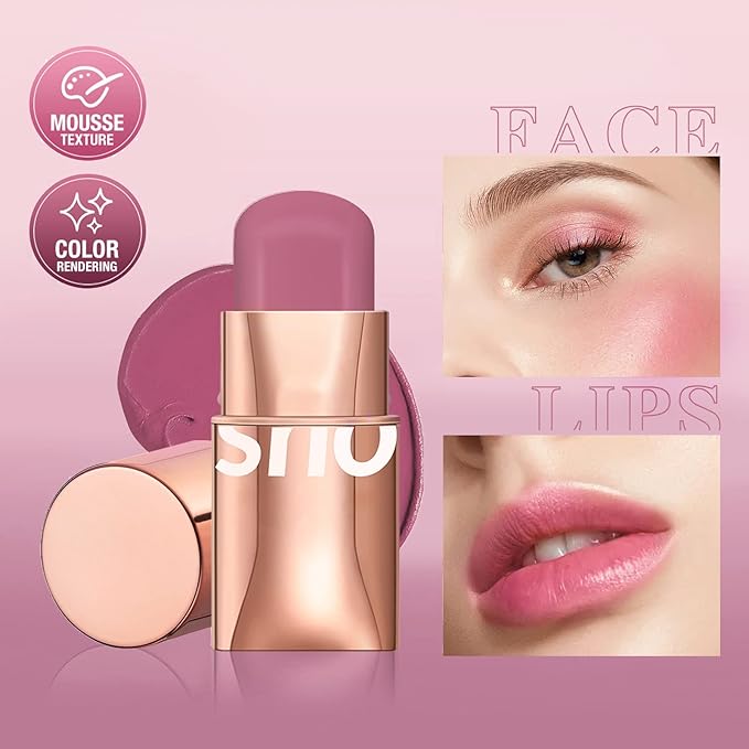 Cream Blush Stick for Cheeks Makeup,Waterproof Blush Face Stick Multi-Use Lip and Cheek Tint,Matte Finish Lightweight Easy to Blend Natural Cream Blusher Makeup for All Skin Tones- Pink