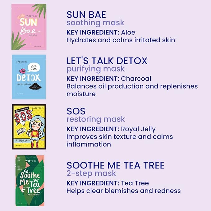 FACETORY K Beauty Face Mask Skin Care - BEST OF 7 COLLECTION Sheet Mask Set | Natural Premium Korean Face Mask For All Skin Types - No Sulfates No Parabens (7 pc)