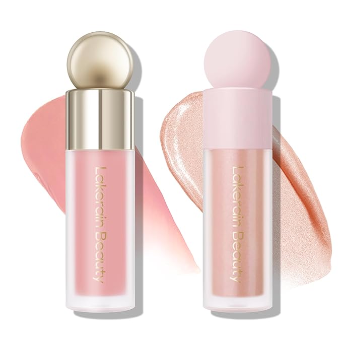 KYDA 2 Colors Liquid Blush Highlighter, Silky Matte Blush, High Glossy Face Illuminator, Natural Glow Finish, Blendable Formula, Set B