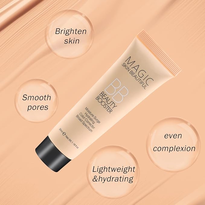 Boobeen Hydrating BB Cream, Full-Coverage Foundation & Concealer, Color Correcting Tinted Moisturizer BB Cream for All Skin Types - Evens Skin Tone (2 Pcs)