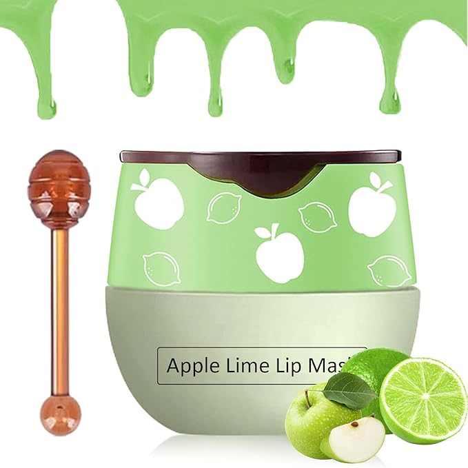 Bee Lip Balm Honey Pot,Watermelon Lip Sleeping Mask Hydrating Prevention Dry and Cracked Lip Scrubs Exfoliator Lip Care,Lip Mask Overnight Reduces Lip Lines (Apple Lime)