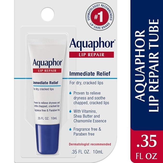 Aquaphor Lip Repair Ointment - Long-lasting Moisture to Soothe Dry Chapped Lips - .35 fl. oz. Tube (Pack of 2)
