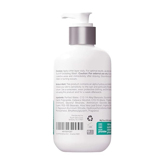 TOUCH Glycolic Acid Lotion for Keratosis Pilaris - KP Exfoliating Body Lotion Moisturizer - for AHA BHA Rough & Bumpy Skin- Gets Rid of Redness - 8 Fl Oz