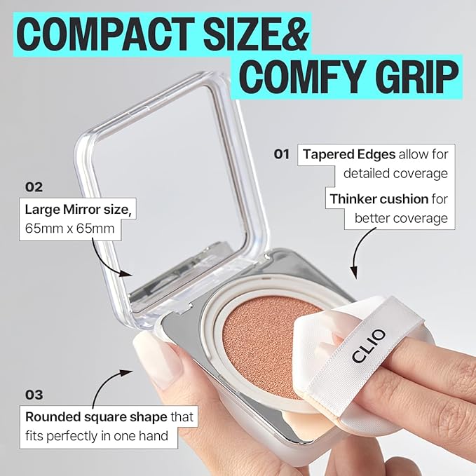 CLIO Kill Cover Founwear Cushion The Original – 20 Shades, Buildable Light to Medium Coverage, Natural Finish, Korean Makeup Foundation, Long-Lasting Skin Fit, 17W CREAM SHELL