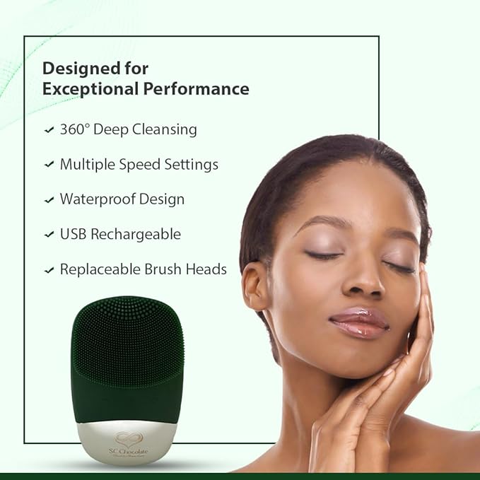 Facial Cleansing Brush | 3-in-1 Electric Face Scrubber | USB Rechargeable Face Cleansing Brush | IPX7 Waterproof | Blackhead Remover | Deep Cleansing & Exfoliating (Green)