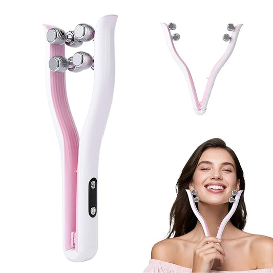 2025 Multi-Functional Face Lifting Device, V Roller Face Lift, Tightening, Skin Care, Double-Sided Roller Design, Type-C Fast Charging, Portable Beauty Device with 3 Adjustable Settings (White)