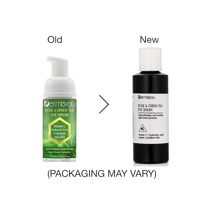 Eye Serum Anti Aging Rose and Green Tea 1.33 OZ with Hyaluronic Acid, Vitamin C and E Anti Puffiness, Anti Wrinkle, Dark Circles Skin Care Products (PACKAGING MAY VARY)