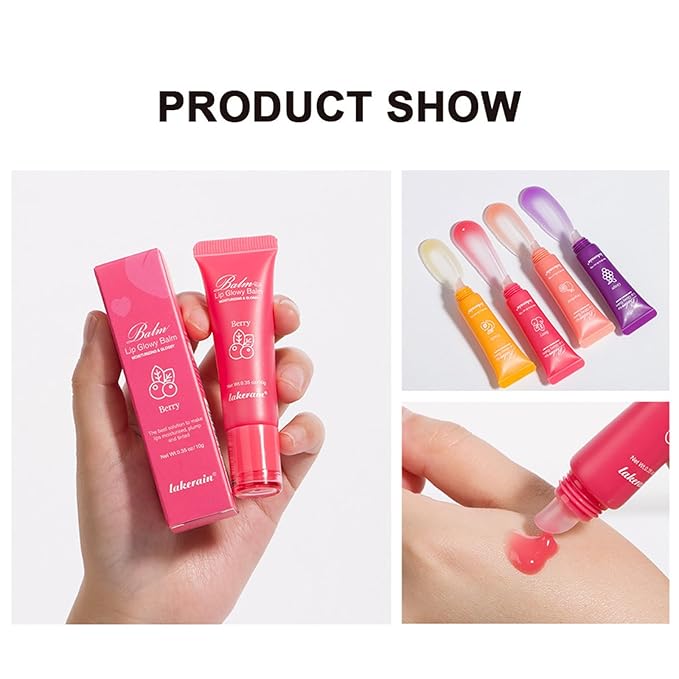 Lip Glowy Balm,4 Pack Fruit Glowy Lip Balm,Vitamin E Lip Glowy Balm Set Reduce Lip Lines, Enhance Lip Color,Moisturizing & Plump Quickly Replenishing Moisture and Relieving Dry Lips