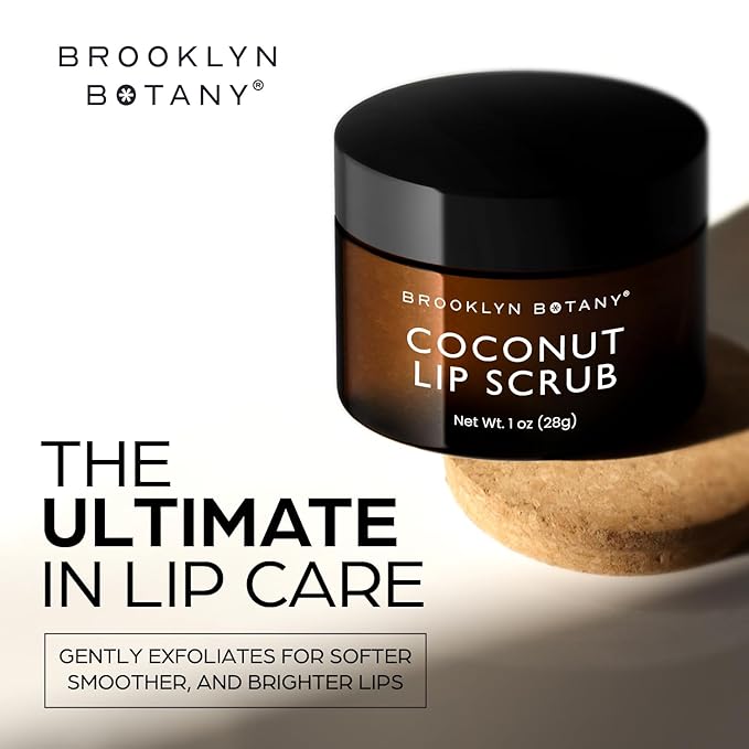 Brooklyn Botany Lip Scrub Exfoliator 1 oz – Lip Moisturizer for Dry Lips and Chapped Lips – Gentle Lip Exfoliator for Smooth and Brighter Lips – Coconut Flavor