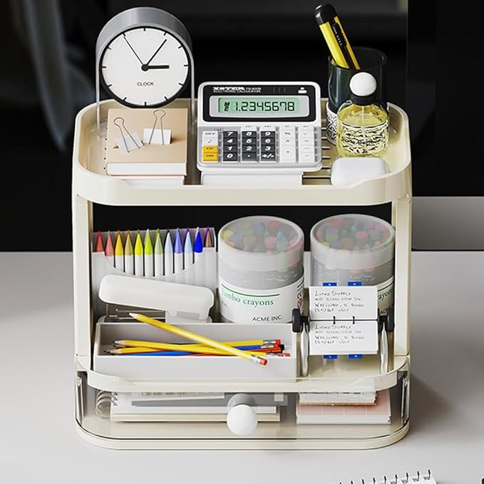 3-Tier Desk Organizers & Dispensers，Mail Holder for Office Desk Organization，Kitchen Spice Rack or Bathroom Countertop Organizer, Gift for Teachers, Classmates, and Friends (Beige)