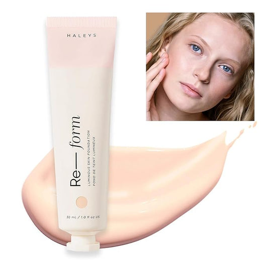 HALEYS Re-form Luminous Skin Foundation, VEGAN + CRUELTY-FREE, Blurs, Conceals, Blendable, Buildable Med-to-Full Coverage, Weightless, Oil-free, All-Day Wear, Hyaluronic Acid, All skin types (1.75)