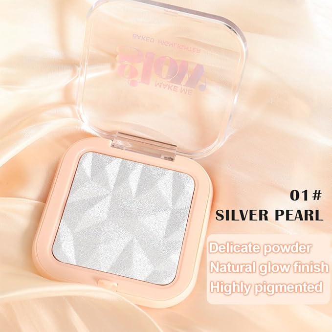 evpct Pearl White Silver Face Highlighter Makeup Shimmer Glitter Diamond Sparkly Highlighters Makeup Palette Powder for Face Body Cheek Skin iluminadores iluminador de jos maquillaje luminizers E01