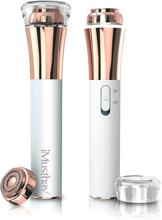 Facial Hair Remover for Women Painless Flawless Electric Razor Epilator Trimmer Shaver with 18K Gold-Plated, 16mm Dual Ring Floating Head, USB Rechargeable, 360° LED for Face Lip Hair Removal