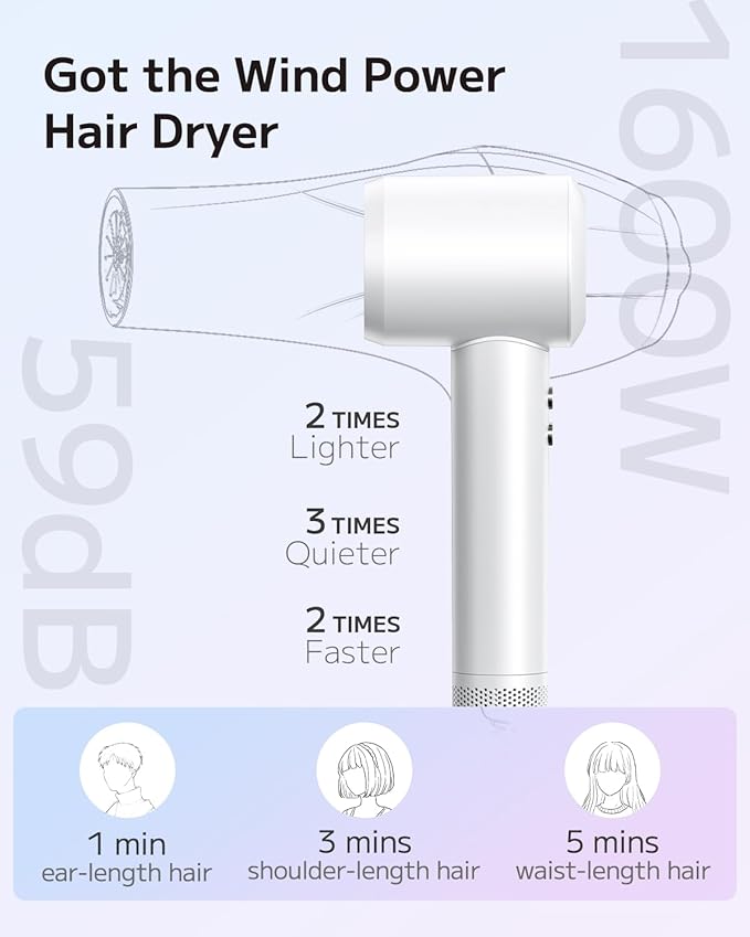 Hair Dryer, High Speed Ionic Blow Dryer with Brushless Motor for Fast Drying, Thermo-Control Quiet Hair Dryers for Women Men Kids, Small Portable Professional Hairdryer, Compact, Travel/Home/Salon