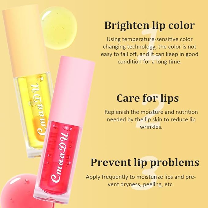 BINGBRUSH 6 Pcs Fruity Color Changing Lip Gloss for Girls, Pink Magic Mood Lip Oil Tinted, Temperature Color Change Lip Stain Lip Balm, Longlasting Lips Will Not Dry Out