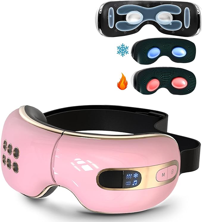 Eye Massager with Heat and Cooling for Migraines, Dry Eyes, Dark Circles, Rechargeable Heated Eye Mask Massager Improve Sleeping - Gifts for Women and Men (Pink)