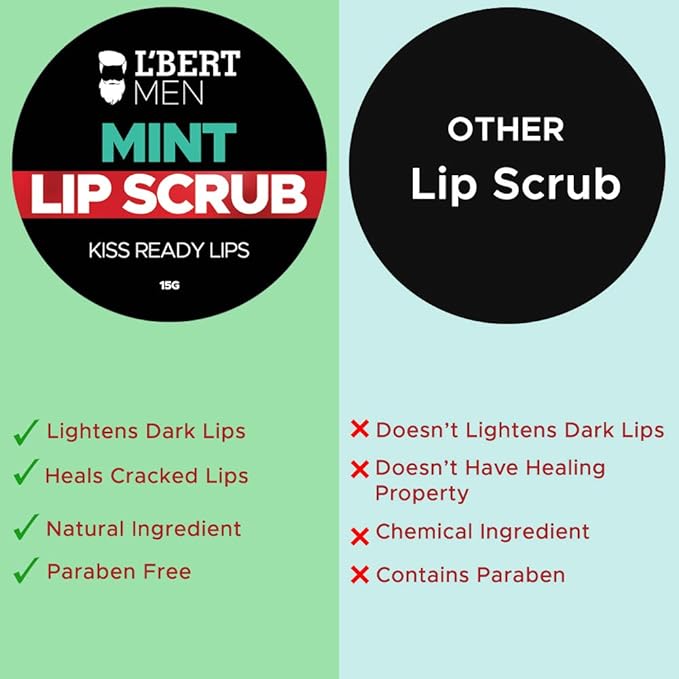 L'BERT Mint Lip Scrub, Kiss Ready Lips for Lightening & Brightening Dark Lips - 15 g