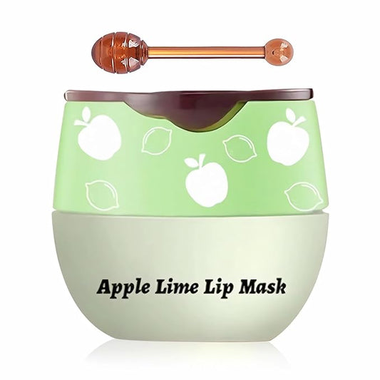 Apple Lime Sleeping Lip Mask,Bee Lip Balm Lip Mask Honey Pot Propolis Moisturizing Lip Balm with Stick,Plumping Lip Hydrating Prevention Dry& Cracked Lip Scrubs Exfoliato Lip Wrinkle Care(Apple Lime)