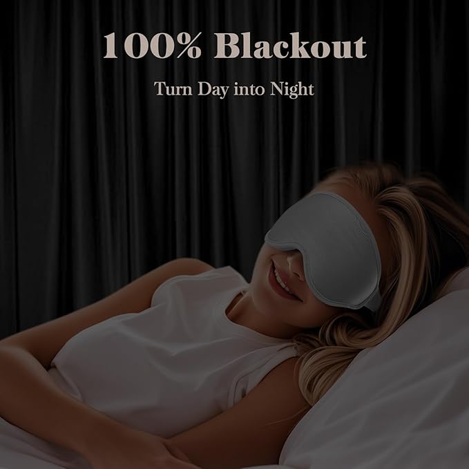 3D Cooling Eye Mask Sleep Mask for Men & Women, 100% Pressure-Free & Light Block-Out Eye Mask for Sleep with Easy Adjustable Strap, Night Eye Cover for Travel, Grey