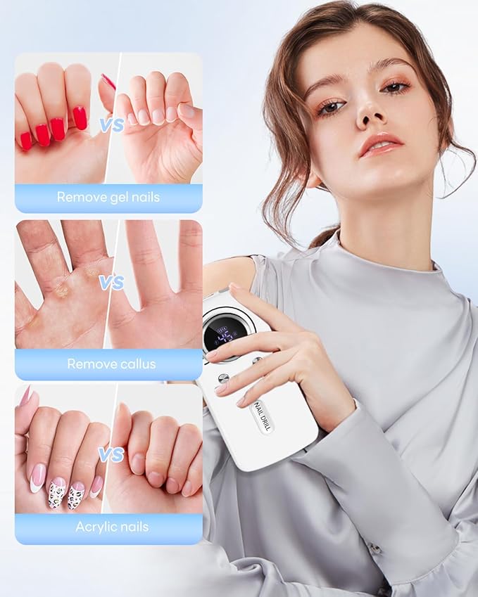 CozyZen Cordless Nail Drill Professional: 45000 RPM Rechargeable Electric Nail File Kit, Portable & Low Noise for Acrylic, Gel Nails, Manicure & Pedicure - Salon & Home Use