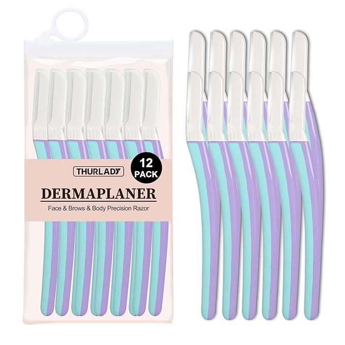 Face Razors for Women, Dermaplane Razor for Women Face, Eyebrow Razor, Dermaplaning Tool, Skin Safe Microblades, Peach Fuzz Remover, Skin Care Tool, Travel Essentials, (12ct, Wisteria)
