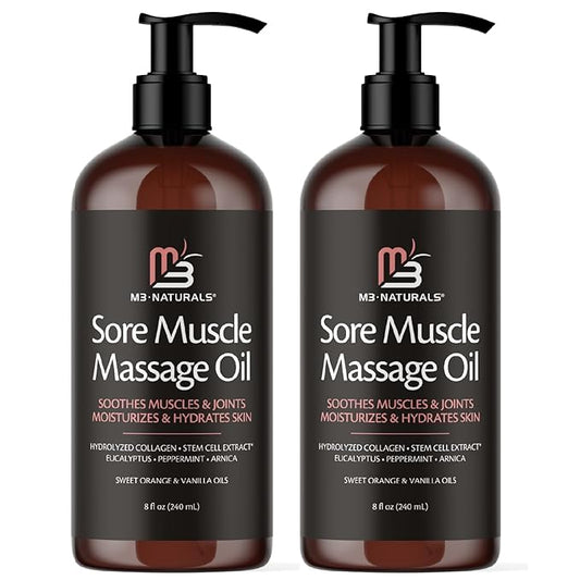 Arnica Sore Muscle Massage Oil for Massage Therapy - with Collagen Stem Cells Arnica and Menthol - Multipurpose Instant Absorption Full Body Massage Oil by M3 Naturals (Pack of 2)