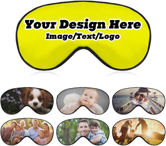 Custom Personalized Sleep Eye Mask Add Any Photo Text Logo Design Your Own Soft Blindfold Eyemask Blackout Eye Cover for Men Women Home Travel Offices, Yellow, 8.1"x4.1"