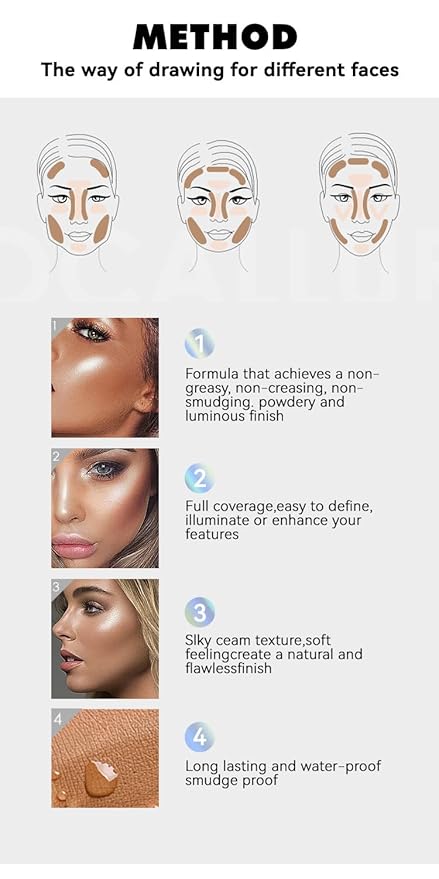 3 Pcs Face Contour Sticks Set, Shades with Highlighter & Contour & Blush Sculpted Complexion Wand Contour Long Lasting Natural Buildable Highlighters Contour Contouring Bronzer (01, 05, 06)