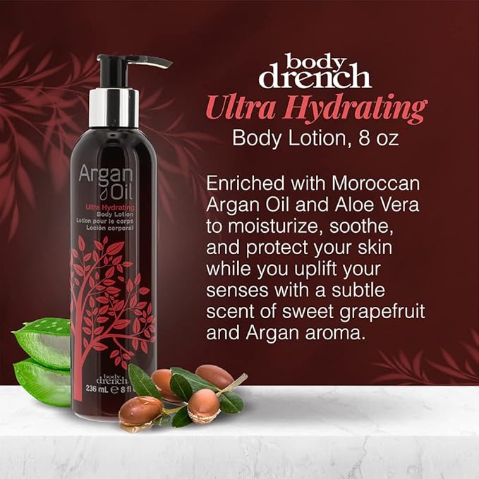 Body Drench Ultra Hydrating Body Lotion with Argan Oil - Nourishing & Moisturizing Body Lotion for Dry Skin, 8 fl oz
