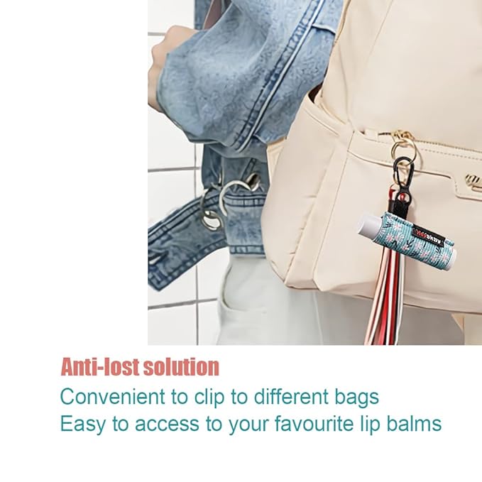 Lip Balm Holder Sleeves Keychain Chapstick Elastic Sleeves (Floral patterns)