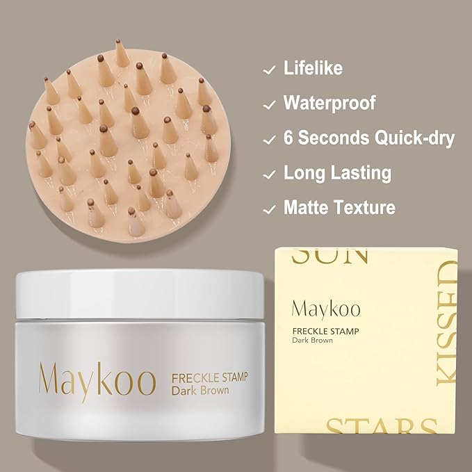 Freckle Stamp Natural Like Freckle Pen Makeup Fake Freckles Cushion Waterproof Long Lasting Quick Dry, Get Sun-kissed Stars Makeup in One Press, Dark Brown, 15 g