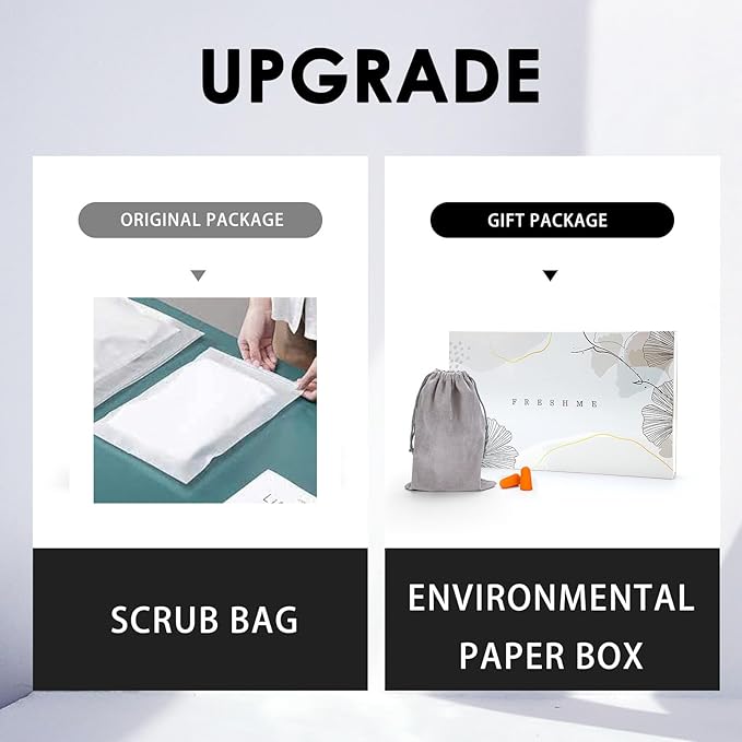 FRESHME Cotton Eye Mask for Sleeping in Gift Box - Soft and Adjustable Extensions Sleep Mask with Earplugs and Pouch for Women and Men, Blackout Cover for Night Travel Relaxation