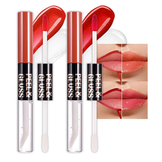 2Pcs Lip Stain Peel Off Lip Gloss oil Dual-Ended Combo, Lips Liner Stain Peel Off Masque, Long Lasting & Waterproof, Transfer-Proof Lip Tint Stain with Lip oil for All Skin Type 01#+04#