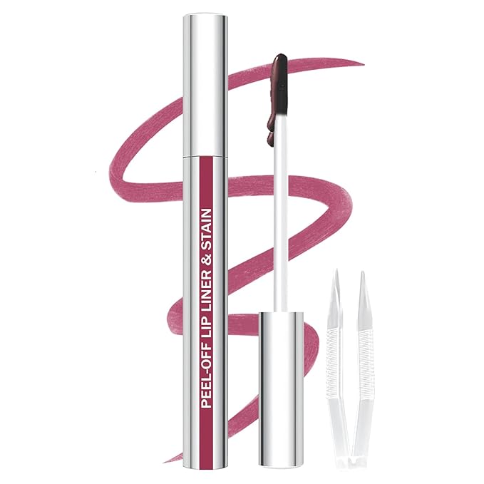 Lip Stain Peel Off Lip Liner Stain with Tweezer, Long Lasting Matte Lip Tint Tattoo, Highly Pigmented Color Lip Makeup, Waterproof Lipstick, Transfer-proof Lipstain for Women, Mauve