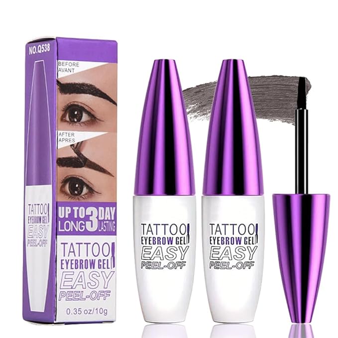 2Pcs Gray Brown Peel Off Brow Tint Gel - Waterproof & Sweatproof Tattoo Effect, Transfer-Resistant Multi-Day Wear, All Skin Types Mother’s Day Gift Set