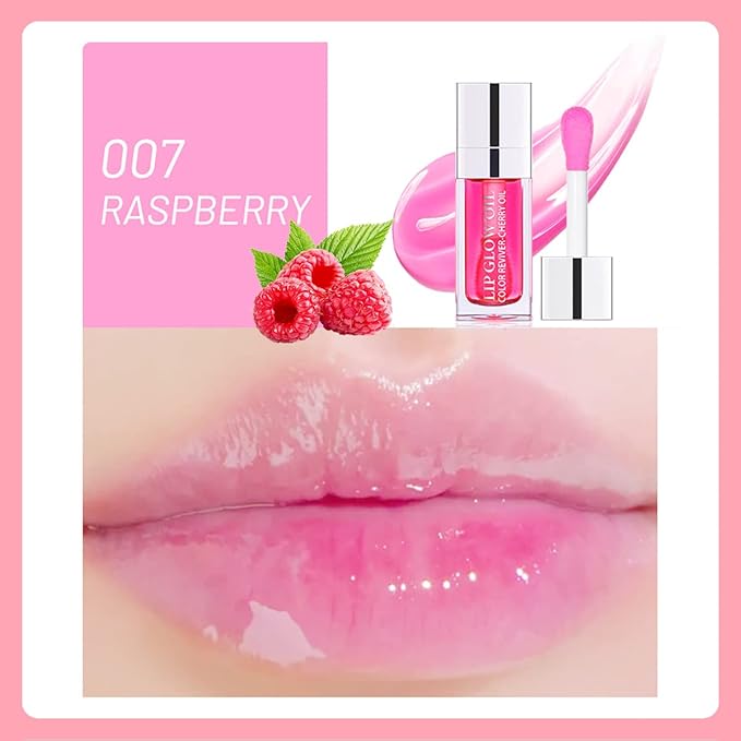 Lip Oil Hydrating Tinted Lip Balm, Plump Lip Gloss Lip Care Transparent Toot Lip Oil Tinted, Glass Lip Glow Oil Fresh Texture & Non-sticky, Nourishing Repairing Lightening Lip Lines Lip Care Products ( 007# Raspberry )