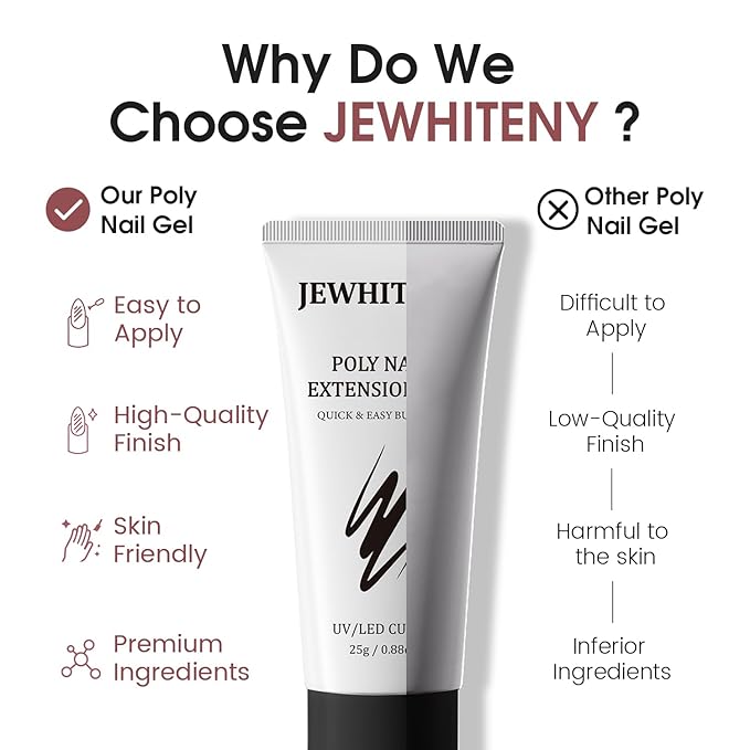 JEWHITENY Poly Extension Gel Nail Set Clear Pink Poly Nail Gel With Slip Solution Base Coat Top Coat French Manicure Need U V Lamp Curing for Finger Art and Home DIY