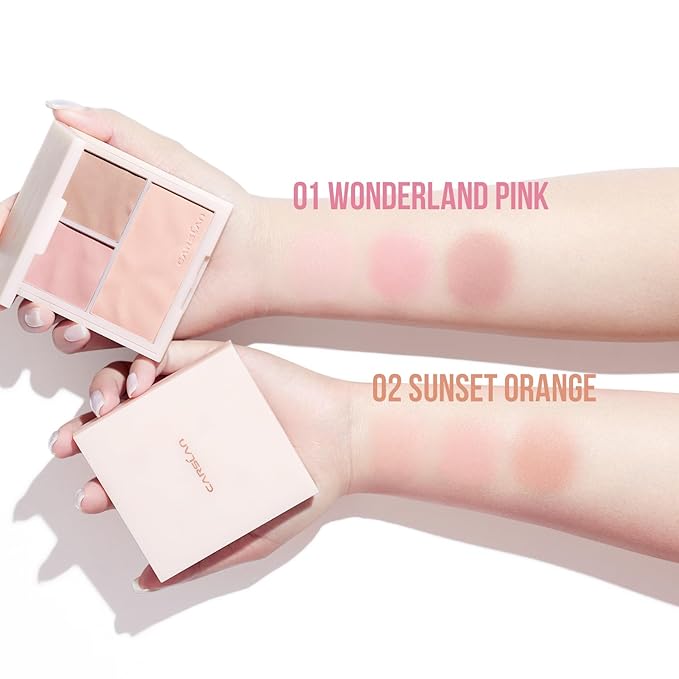 3 Colors Blush Palette For Cheek Makeup, Matte Blush Powder Blendable Face Blush,12H Longlasting, Lightweight, Smooth Pink Blush, Wonderland Pink, 0.37Oz