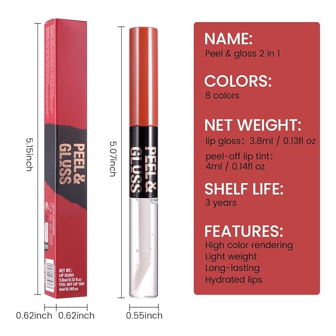 Brown Lip Stain Peel Off Lip liner and Lip oil with Tweezer, Dual-Ended Peel Off Lip Stain Tattoo, Highly Pigmented Long Lasting Waterproof, Transfer-proof for All Skin Types, 06#