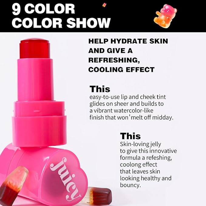 Cooling Water Jelly Tint Stick，Multi-Use Juicy Love Blush, 3-In-1cheek Blush & Eyeshadow & Lip Tinted Long-Lasting Moisture Stick，Bouncy Jelly Texture，Creates A Moist Watercolor Effect (#08, 0.32oz)