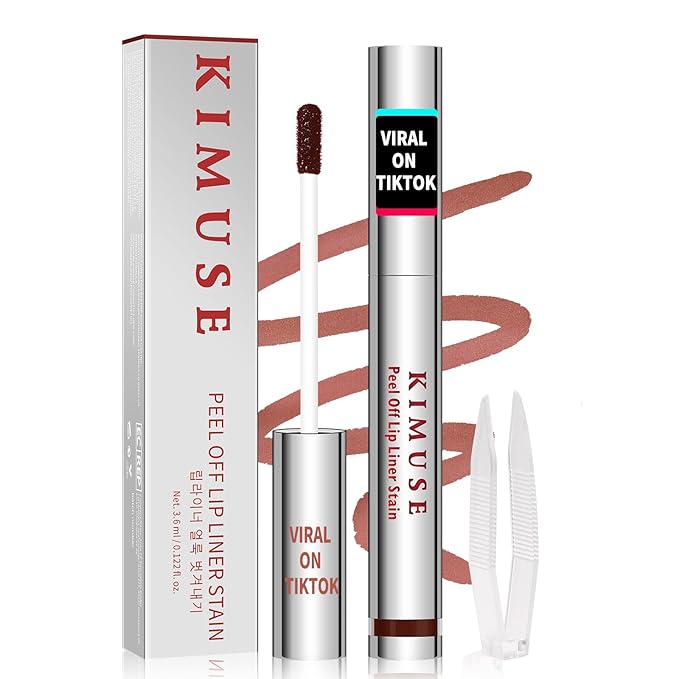 KIMUSE Peel Off Lip Stain, Long Lasting Lip Stain Peel Off with Tweezer, Waterproof Lip Liner Stain, Transfer-Proof, Highly Pigmented Color, Matte Finish