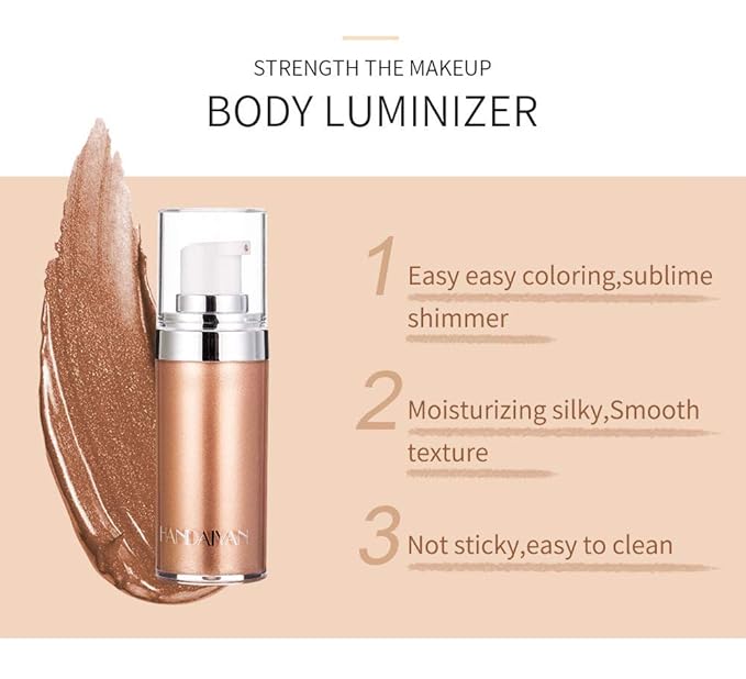 Body Face Luminizer Highlighter Cream Spray Liquid Bronzer Illuminator Glow Glistening Makeup Foundation Cheekbone & Blush Liquid Highlighter Bronzer Smooth Shimmer Glow Makeup(#2 Rose Gold)