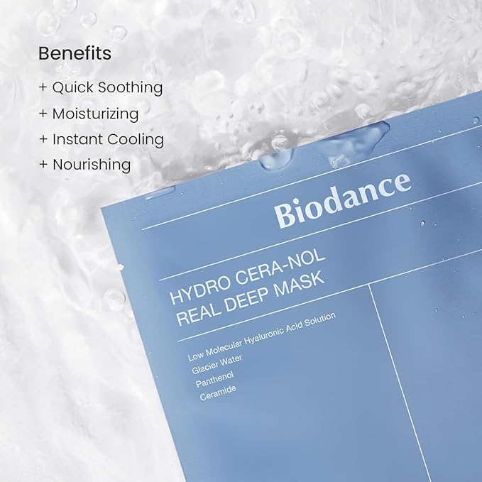 BIODANCE Hydro Cera-nol Real Deep Mask, Overnight Hydrogel Mask, Hydrating Facial Mask For Sensitive Skin, Redness Reducing & Quick Soothing Effect, Korean Skincare | 1.19oz(34g) x 4ea